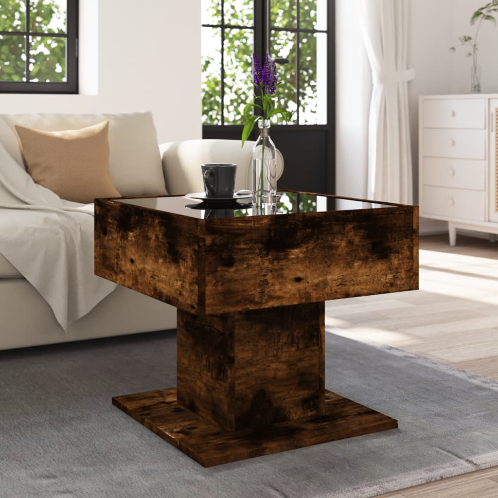 Salontafel met LED 50x50x45 cm bewerkt hout gerookt eikenkleur is nu te koop bij PeponiXL, paradijselijk wonen!