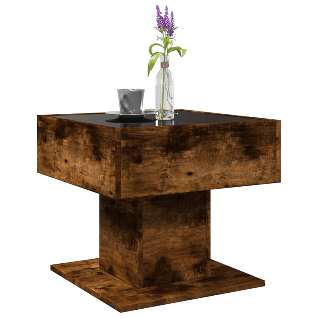 Salontafel met LED 50x50x45 cm bewerkt hout gerookt eikenkleur is nu te koop bij PeponiXL, paradijselijk wonen!