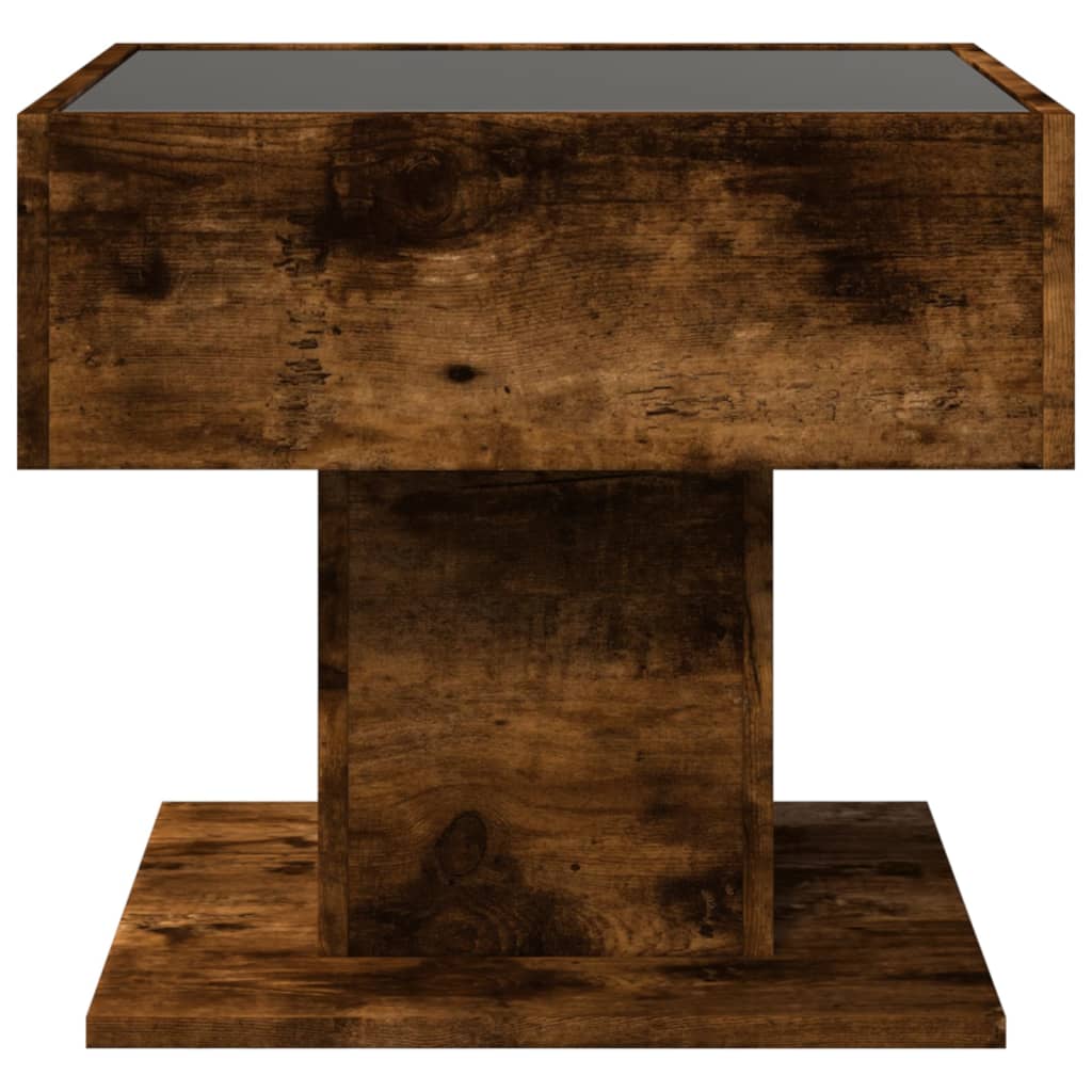 Salontafel met LED 50x50x45 cm bewerkt hout gerookt eikenkleur is nu te koop bij PeponiXL, paradijselijk wonen!