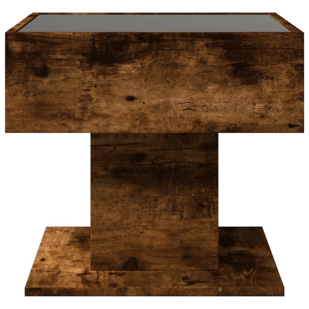 Salontafel met LED 50x50x45 cm bewerkt hout gerookt eikenkleur is nu te koop bij PeponiXL, paradijselijk wonen!