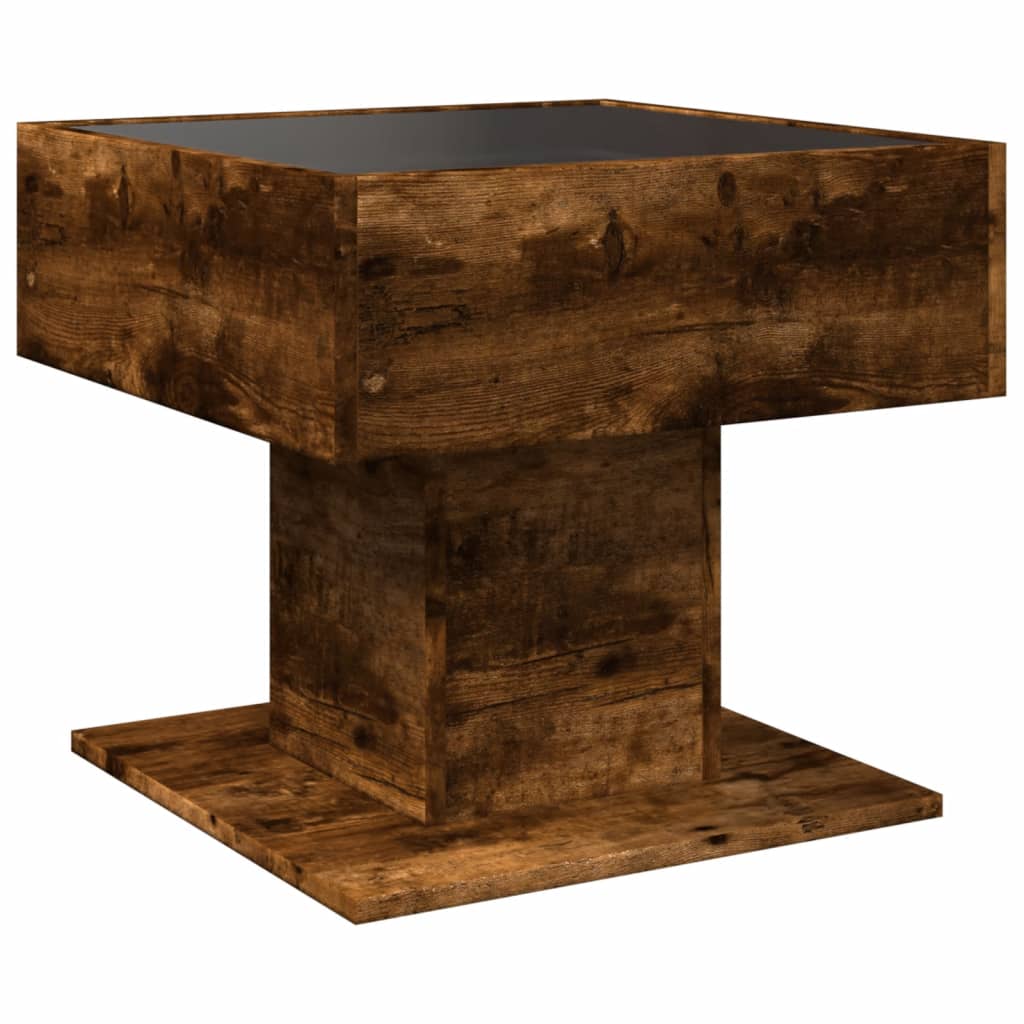 Salontafel met LED 50x50x45 cm bewerkt hout gerookt eikenkleur is nu te koop bij PeponiXL, paradijselijk wonen!