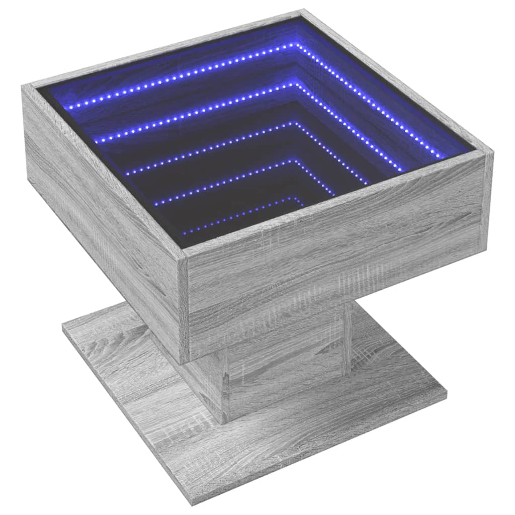 Salontafel met LED 50x50x45 cm bewerkt hout grijs sonoma eiken is nu te koop bij PeponiXL, paradijselijk wonen!