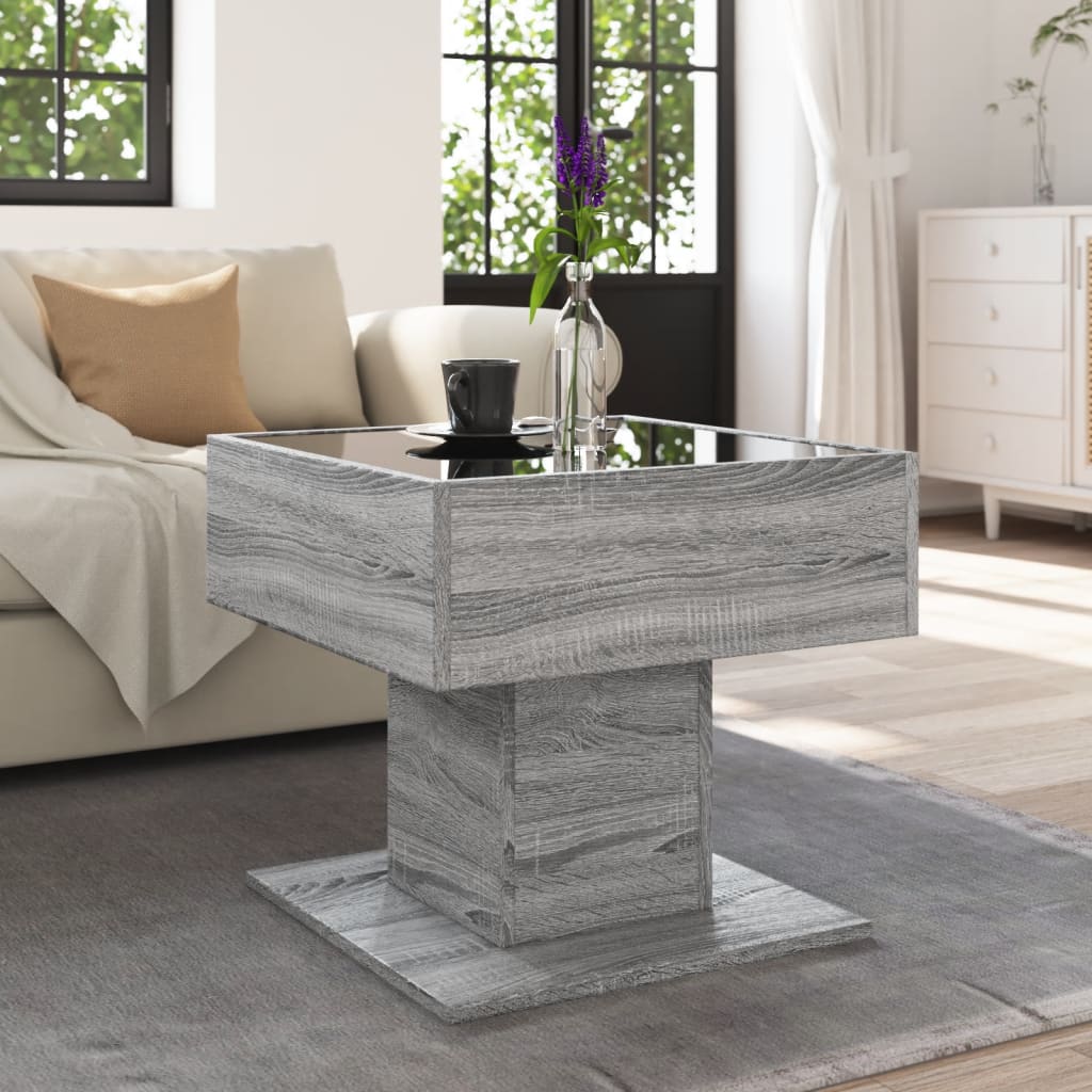 Salontafel met LED 50x50x45 cm bewerkt hout grijs sonoma eiken is nu te koop bij PeponiXL, paradijselijk wonen!