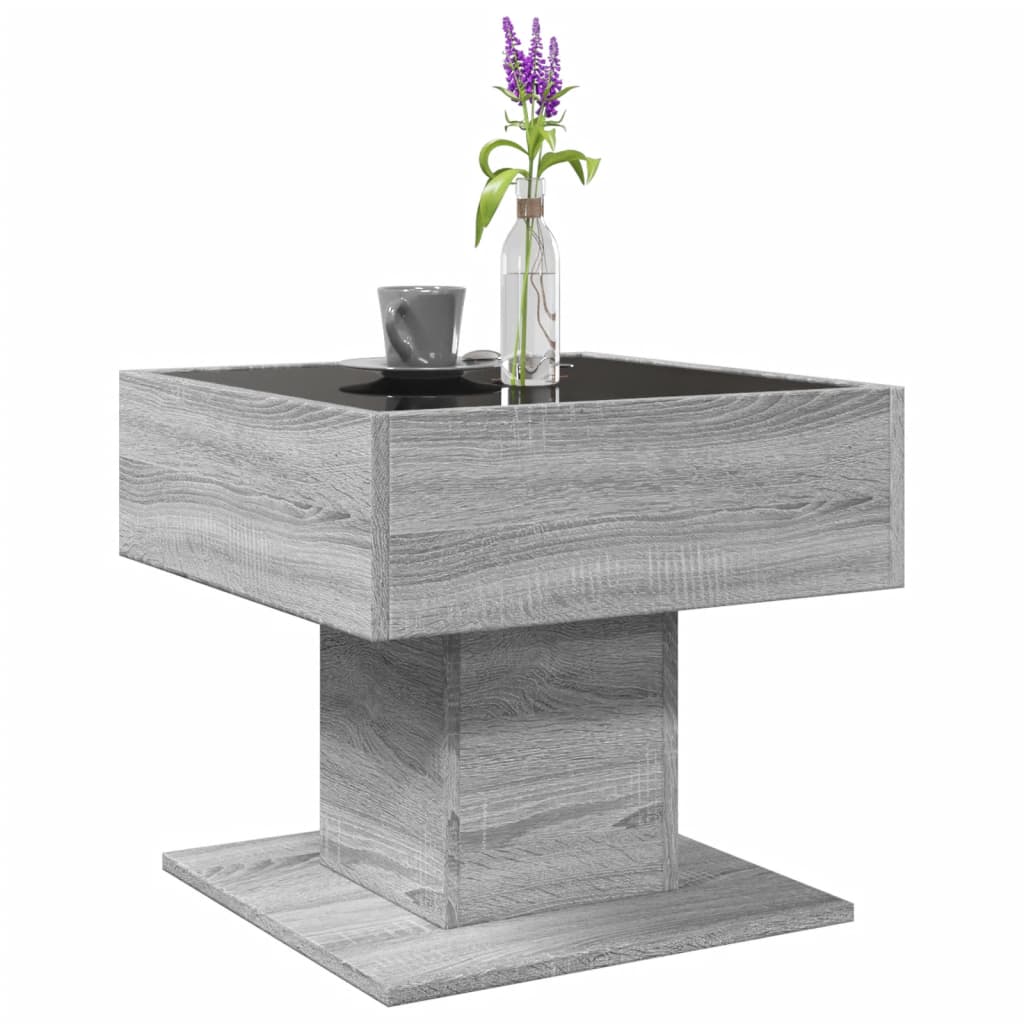 Salontafel met LED 50x50x45 cm bewerkt hout grijs sonoma eiken is nu te koop bij PeponiXL, paradijselijk wonen!