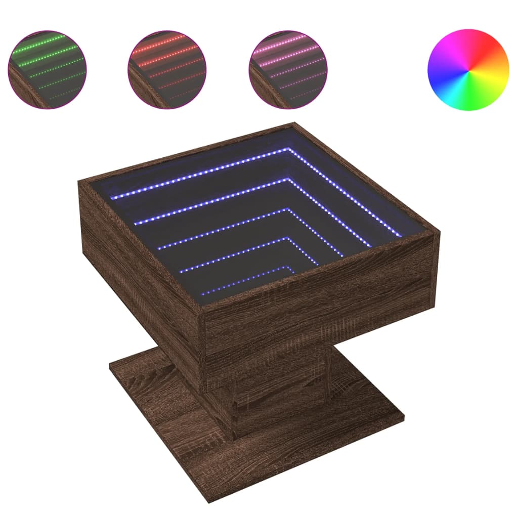 Salontafel met LED 50x50x45 cm bewerkt hout bruin eikenkleurig is nu te koop bij PeponiXL, paradijselijk wonen!