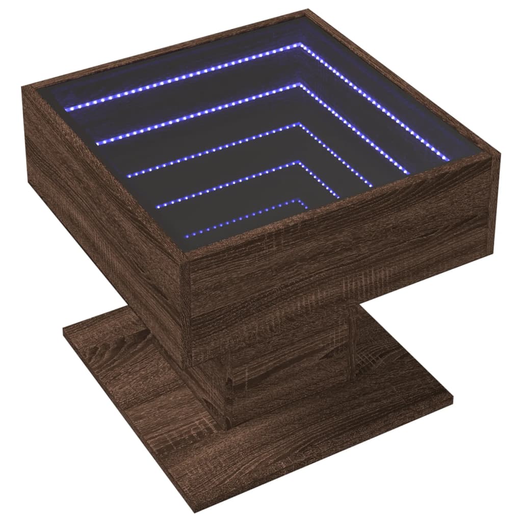 Salontafel met LED 50x50x45 cm bewerkt hout bruin eikenkleurig is nu te koop bij PeponiXL, paradijselijk wonen!