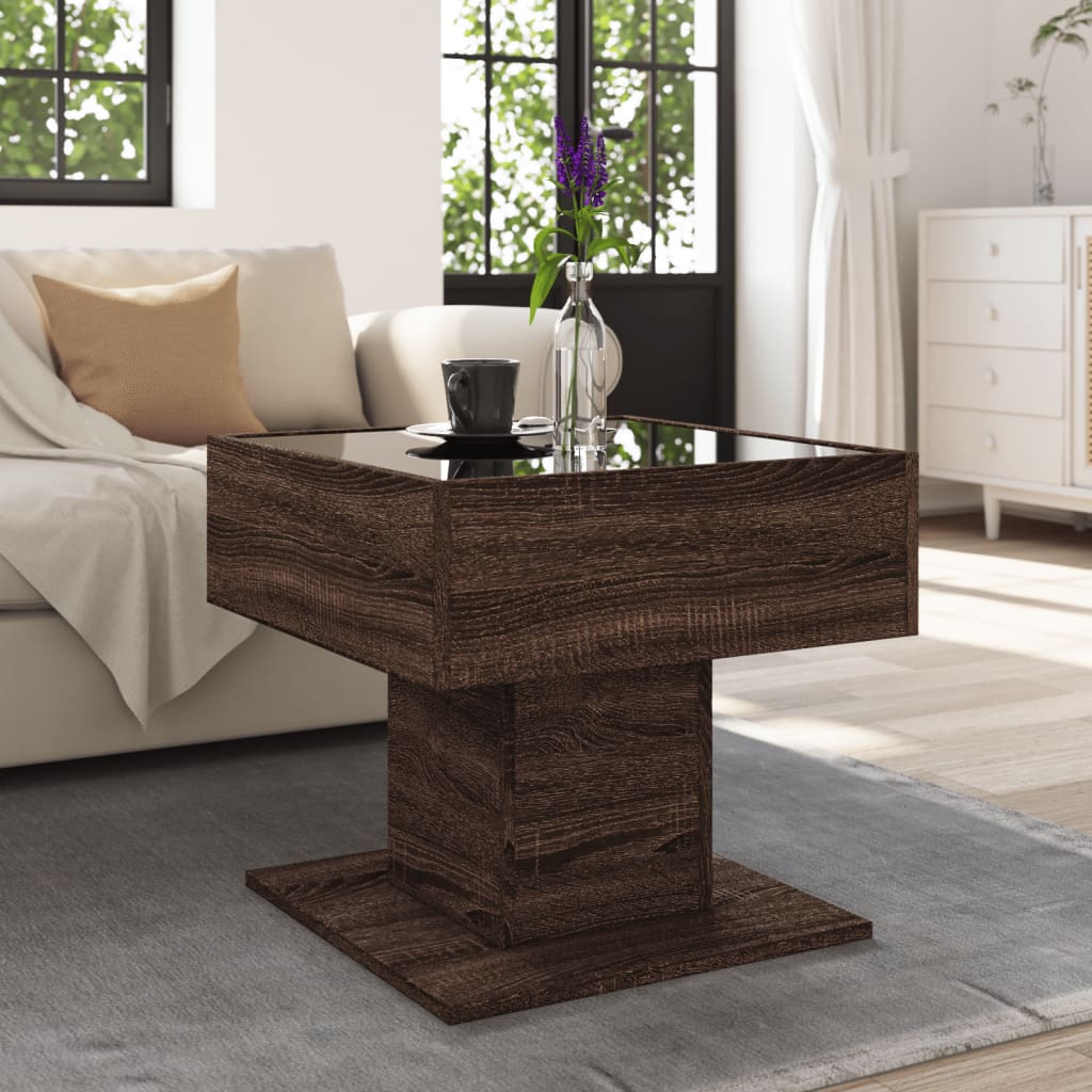 Salontafel met LED 50x50x45 cm bewerkt hout bruin eikenkleurig is nu te koop bij PeponiXL, paradijselijk wonen!