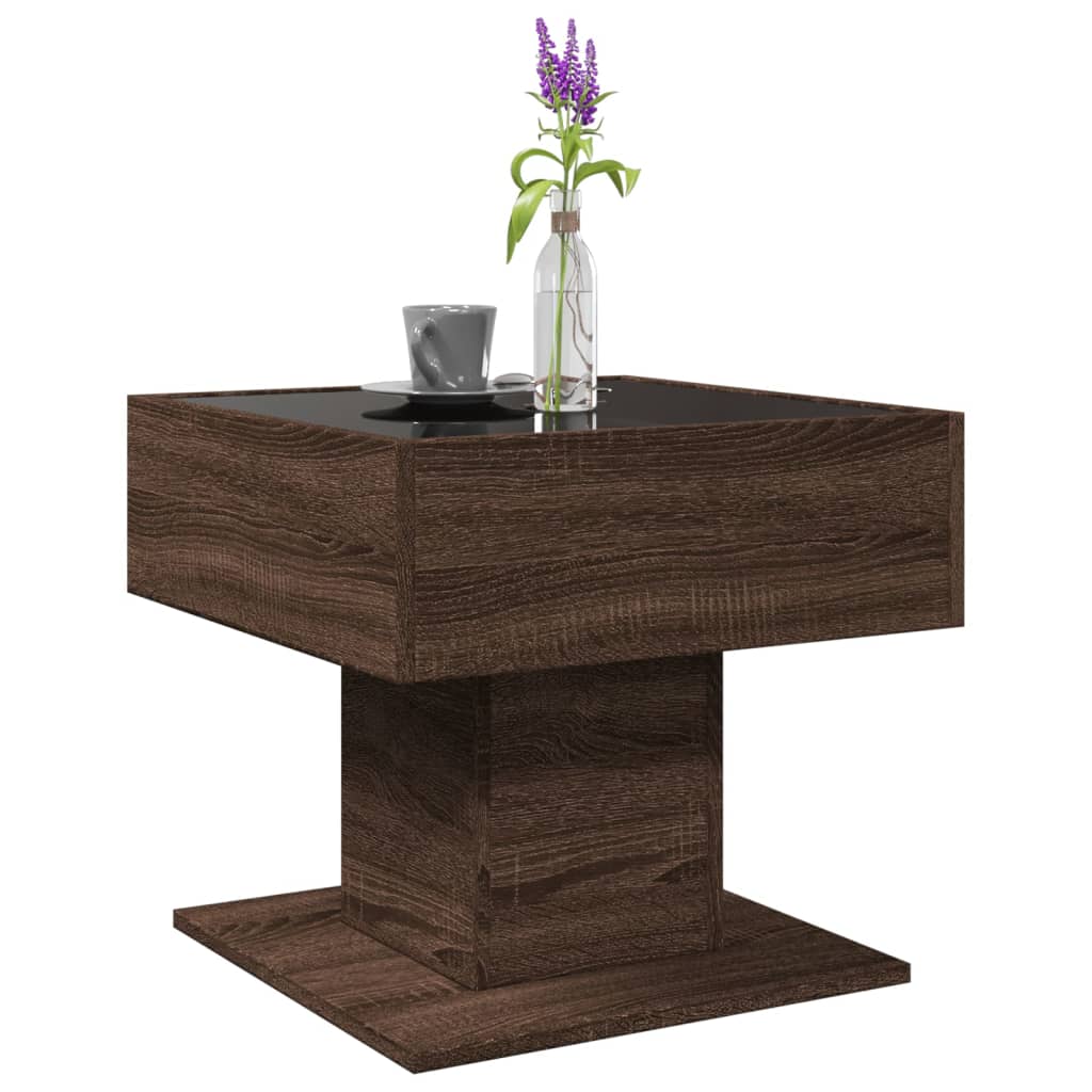 Salontafel met LED 50x50x45 cm bewerkt hout bruin eikenkleurig is nu te koop bij PeponiXL, paradijselijk wonen!