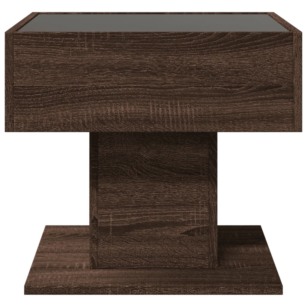 Salontafel met LED 50x50x45 cm bewerkt hout bruin eikenkleurig is nu te koop bij PeponiXL, paradijselijk wonen!