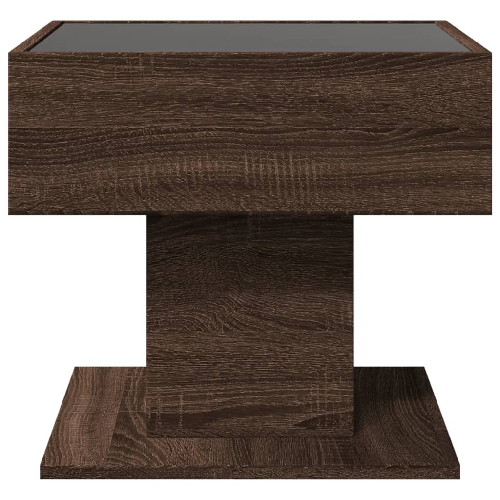 Salontafel met LED 50x50x45 cm bewerkt hout bruin eikenkleurig is nu te koop bij PeponiXL, paradijselijk wonen!