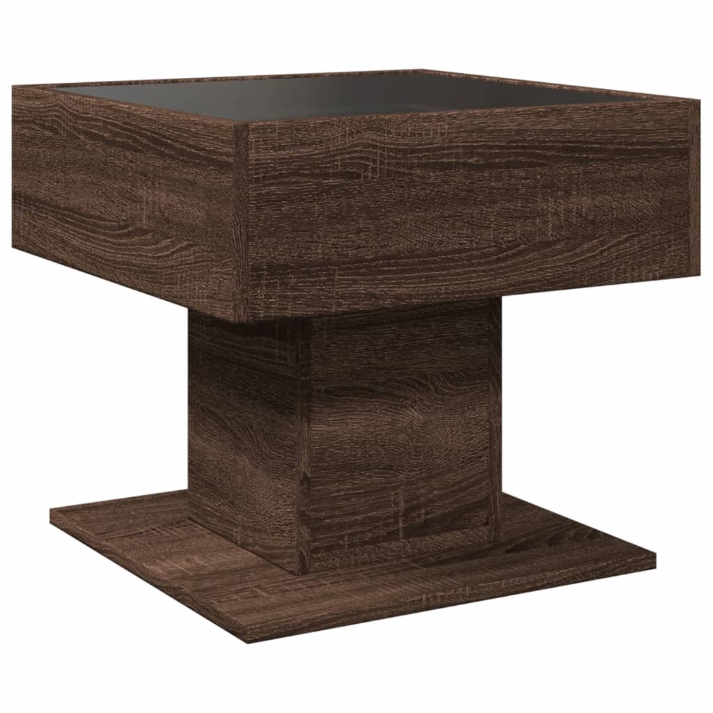 Salontafel met LED 50x50x45 cm bewerkt hout bruin eikenkleurig is nu te koop bij PeponiXL, paradijselijk wonen!