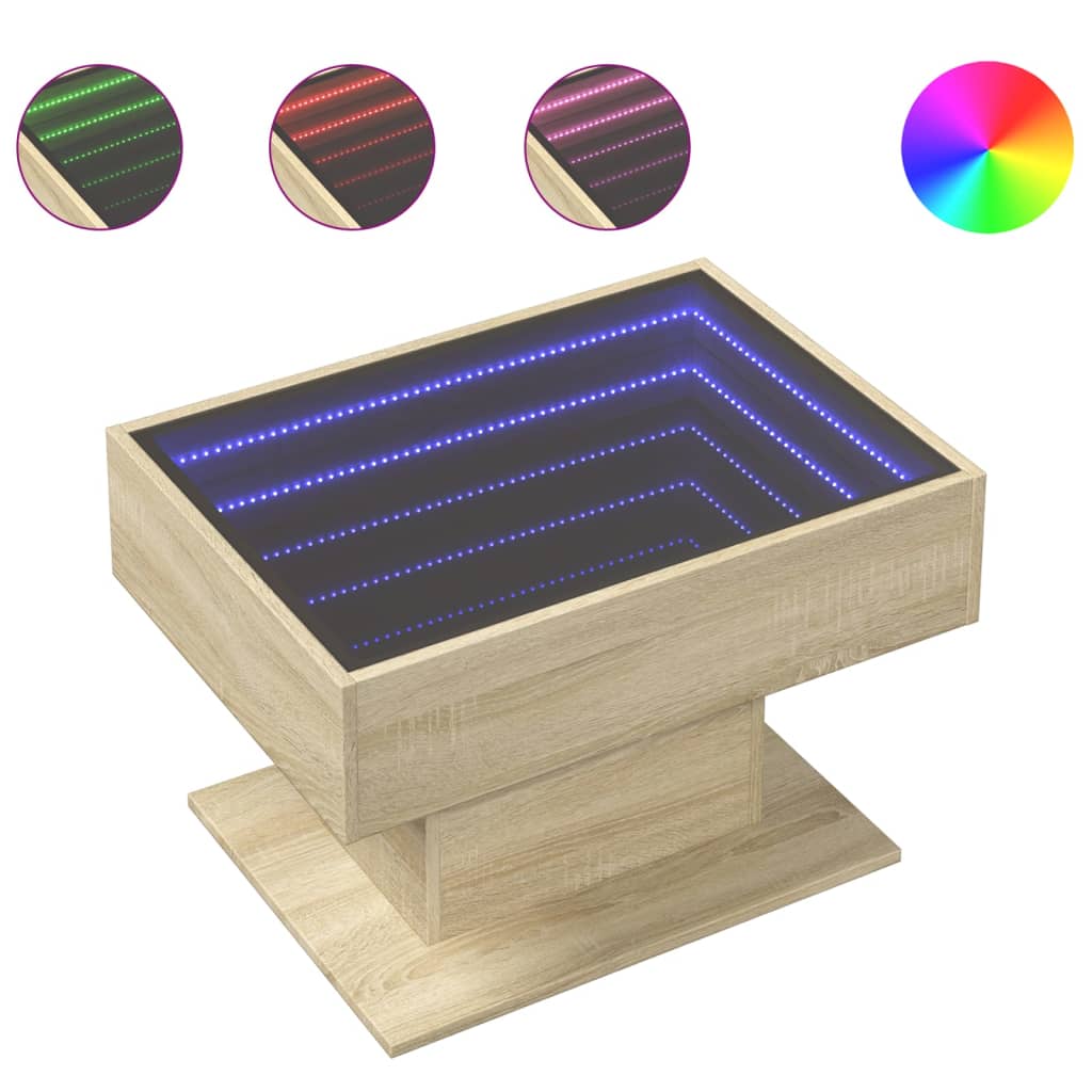 Salontafel met LED 70x50x45 cm bewerkt hout sonoma eikenkleurig is nu te koop bij PeponiXL, paradijselijk wonen!