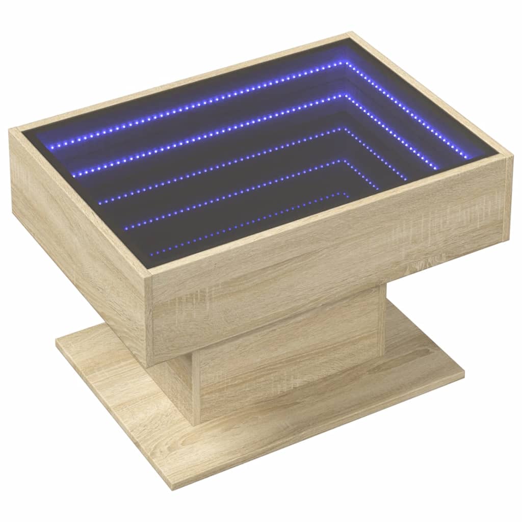 Salontafel met LED 70x50x45 cm bewerkt hout sonoma eikenkleurig is nu te koop bij PeponiXL, paradijselijk wonen!
