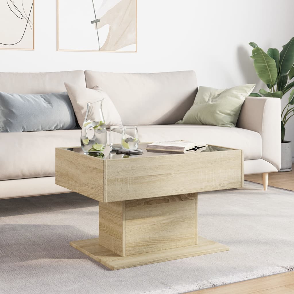 Salontafel met LED 70x50x45 cm bewerkt hout sonoma eikenkleurig is nu te koop bij PeponiXL, paradijselijk wonen!