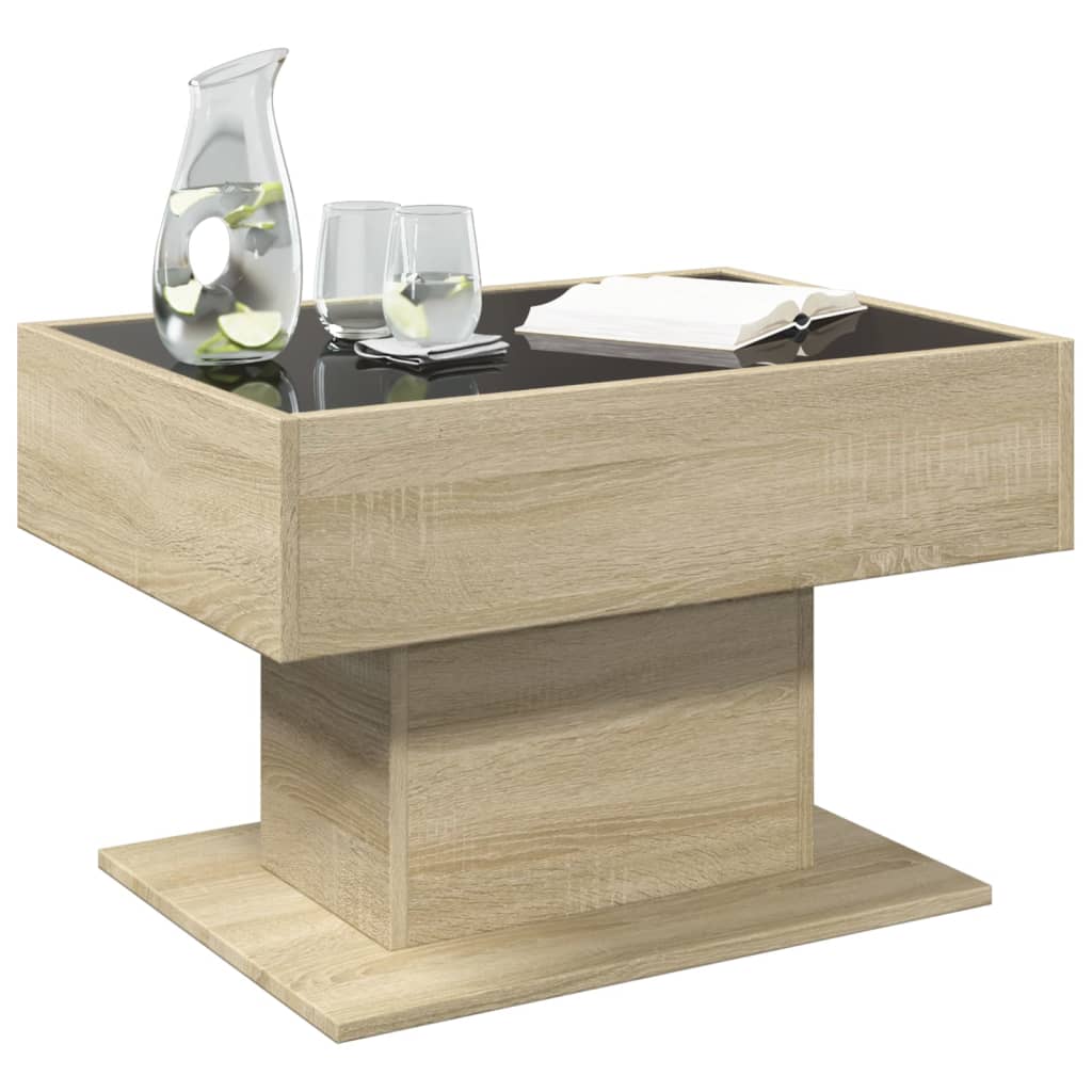 Salontafel met LED 70x50x45 cm bewerkt hout sonoma eikenkleurig is nu te koop bij PeponiXL, paradijselijk wonen!