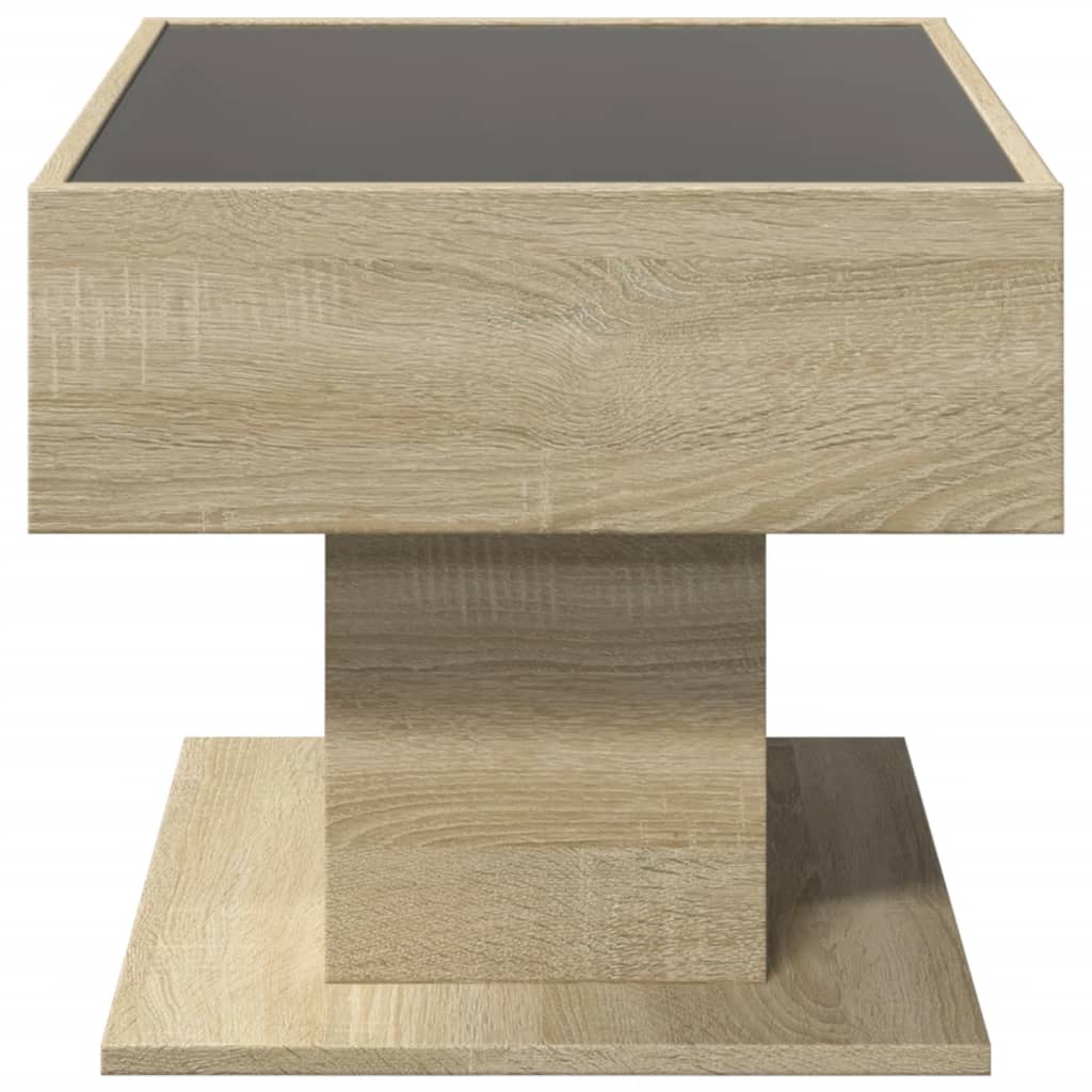 Salontafel met LED 70x50x45 cm bewerkt hout sonoma eikenkleurig is nu te koop bij PeponiXL, paradijselijk wonen!