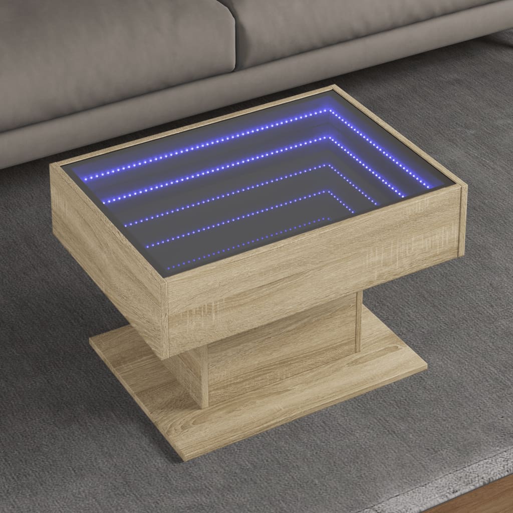 Salontafel met LED 70x50x45 cm bewerkt hout sonoma eikenkleurig is nu te koop bij PeponiXL, paradijselijk wonen!