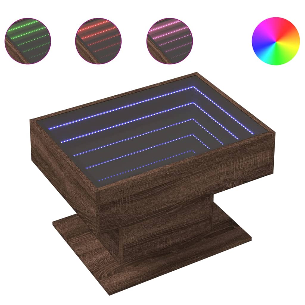 Salontafel met LED 70x50x45 cm bewerkt hout bruin eikenkleurig is nu te koop bij PeponiXL, paradijselijk wonen!
