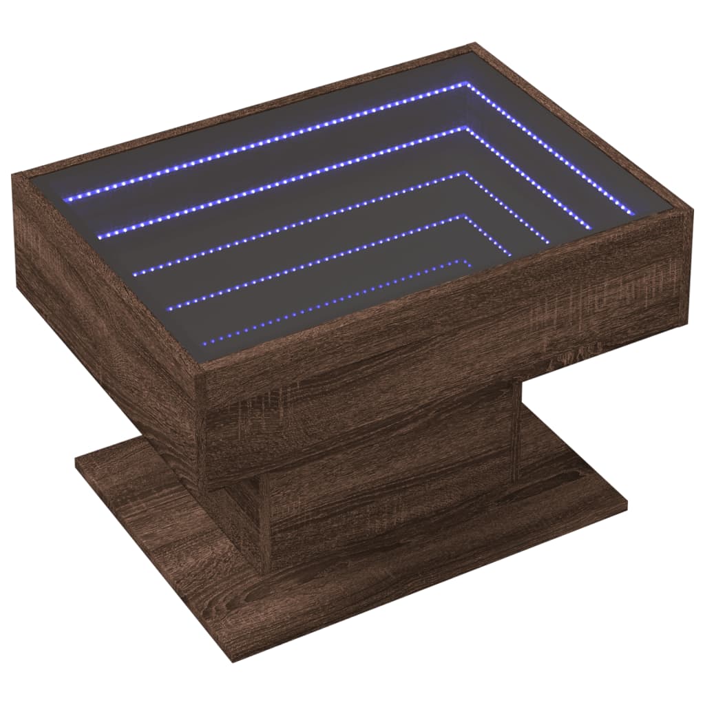 Salontafel met LED 70x50x45 cm bewerkt hout bruin eikenkleurig is nu te koop bij PeponiXL, paradijselijk wonen!