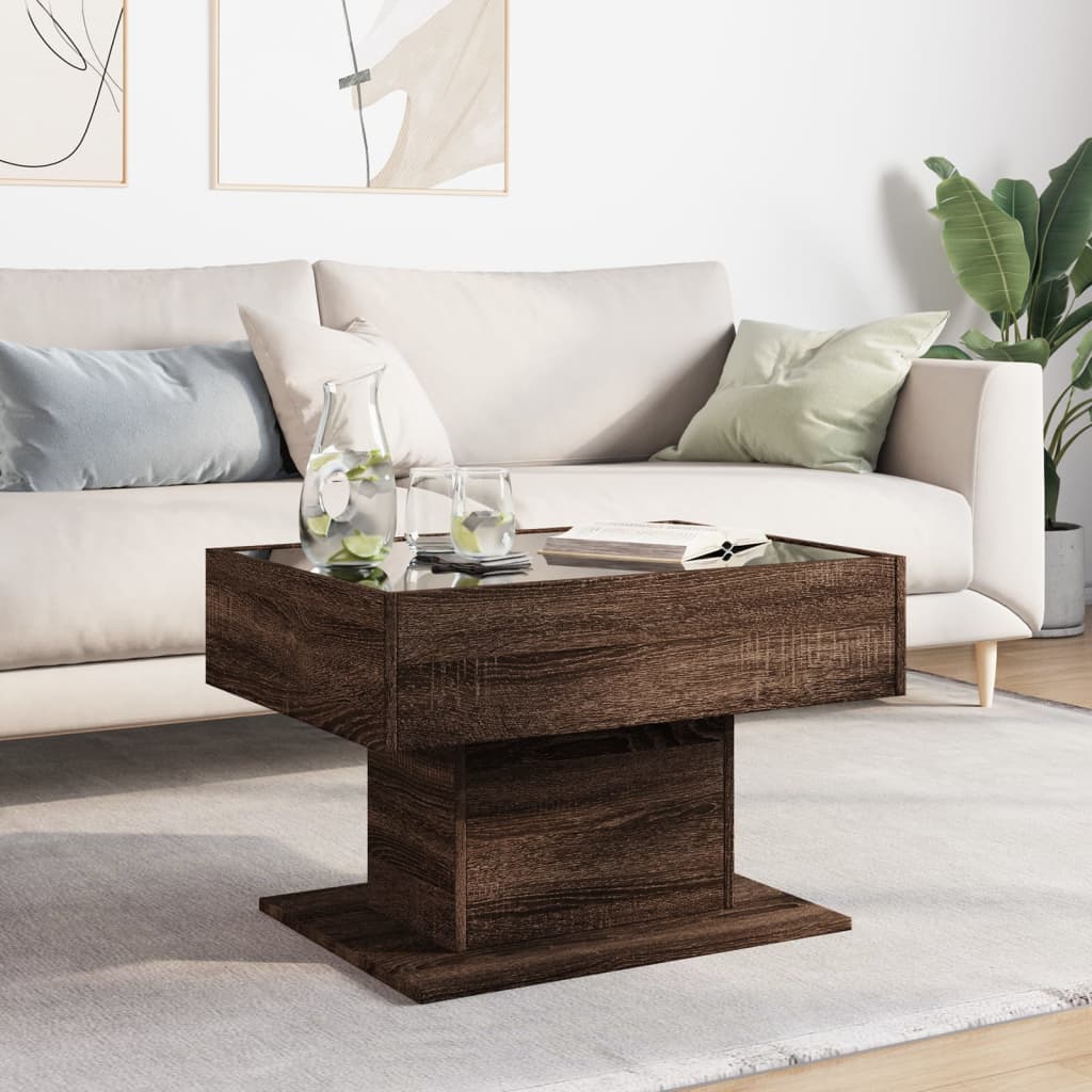 Salontafel met LED 70x50x45 cm bewerkt hout bruin eikenkleurig is nu te koop bij PeponiXL, paradijselijk wonen!