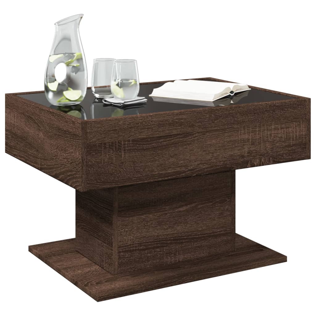 Salontafel met LED 70x50x45 cm bewerkt hout bruin eikenkleurig is nu te koop bij PeponiXL, paradijselijk wonen!