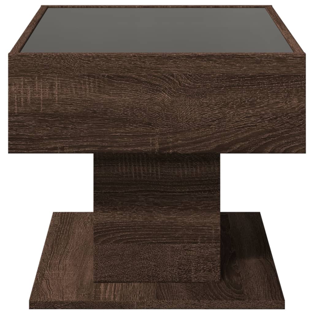 Salontafel met LED 70x50x45 cm bewerkt hout bruin eikenkleurig is nu te koop bij PeponiXL, paradijselijk wonen!