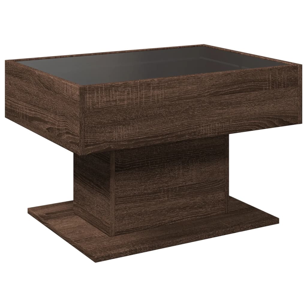 Salontafel met LED 70x50x45 cm bewerkt hout bruin eikenkleurig is nu te koop bij PeponiXL, paradijselijk wonen!