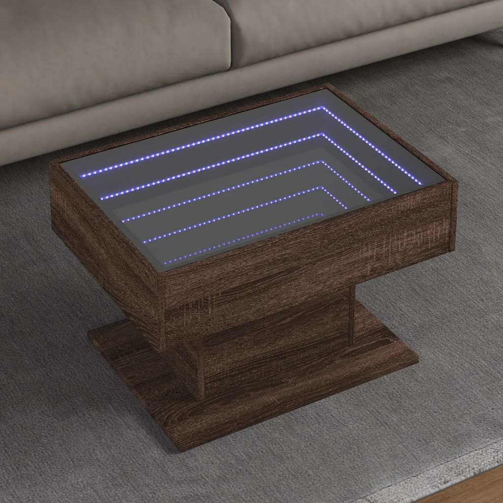 Salontafel met LED 70x50x45 cm bewerkt hout bruin eikenkleurig is nu te koop bij PeponiXL, paradijselijk wonen!