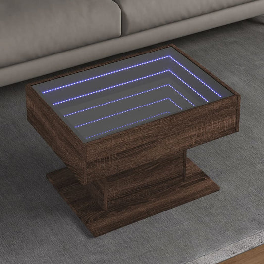 Salontafel met LED 70x50x45 cm bewerkt hout bruin eikenkleurig is nu te koop bij PeponiXL, paradijselijk wonen!