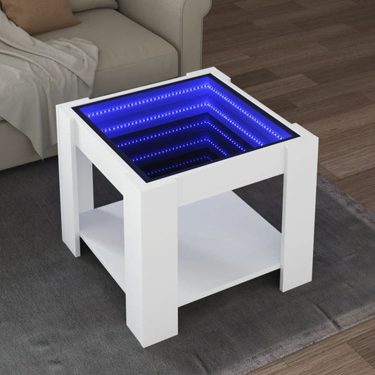 Salontafel met LED 53x53x45 cm bewerkt hout wit is nu te koop bij PeponiXL, paradijselijk wonen!