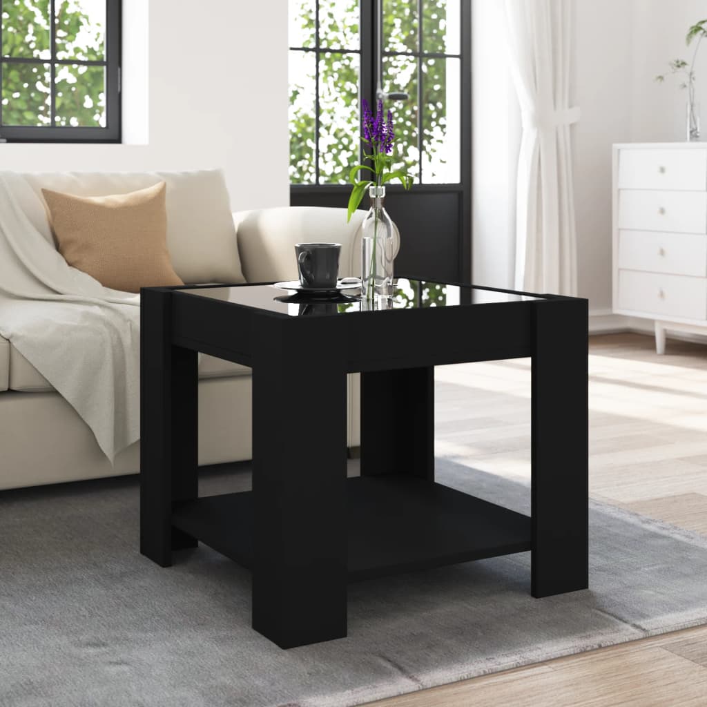 Salontafel met LED 53x53x45 cm bewerkt hout zwart is nu te koop bij PeponiXL, paradijselijk wonen!