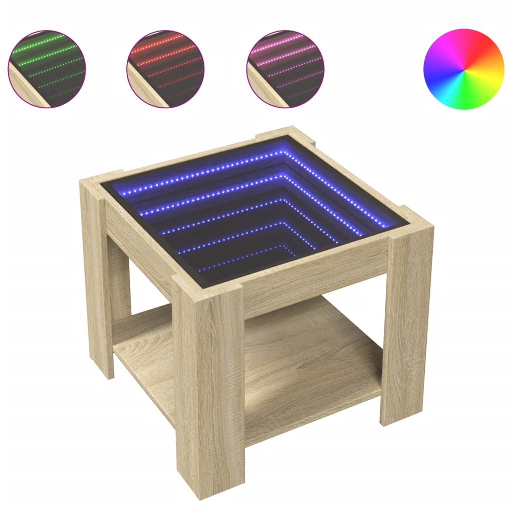 Salontafel met LED 53x53x45 cm bewerkt hout sonoma eikenkleurig is nu te koop bij PeponiXL, paradijselijk wonen!
