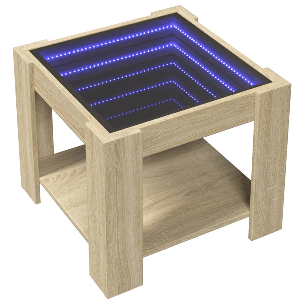 Salontafel met LED 53x53x45 cm bewerkt hout sonoma eikenkleurig is nu te koop bij PeponiXL, paradijselijk wonen!