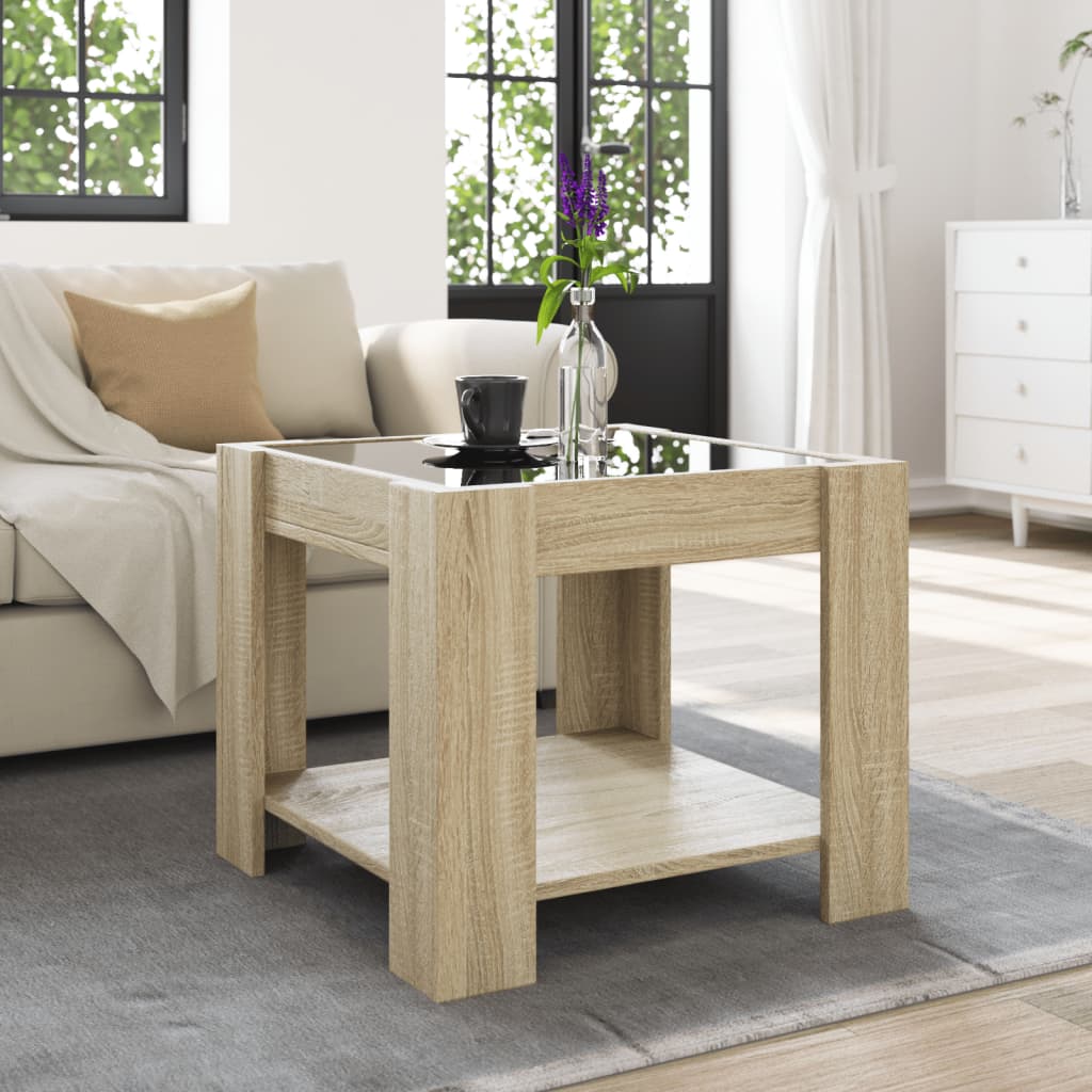 Salontafel met LED 53x53x45 cm bewerkt hout sonoma eikenkleurig is nu te koop bij PeponiXL, paradijselijk wonen!
