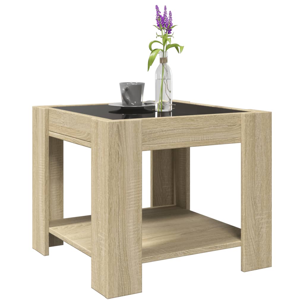 Salontafel met LED 53x53x45 cm bewerkt hout sonoma eikenkleurig is nu te koop bij PeponiXL, paradijselijk wonen!