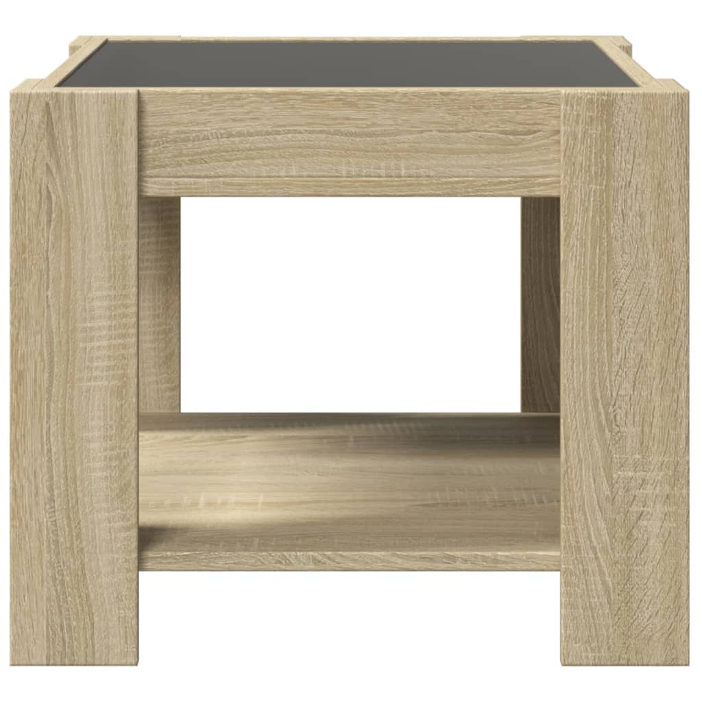 Salontafel met LED 53x53x45 cm bewerkt hout sonoma eikenkleurig is nu te koop bij PeponiXL, paradijselijk wonen!