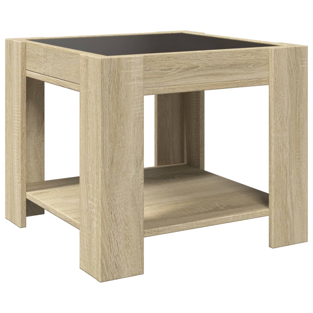 Salontafel met LED 53x53x45 cm bewerkt hout sonoma eikenkleurig is nu te koop bij PeponiXL, paradijselijk wonen!