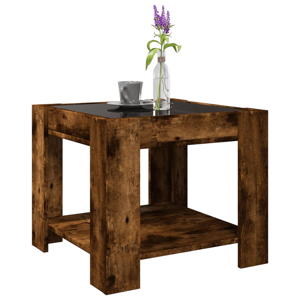 Salontafel met LED 53x53x45 cm bewerkt hout gerookt eikenkleur is nu te koop bij PeponiXL, paradijselijk wonen!