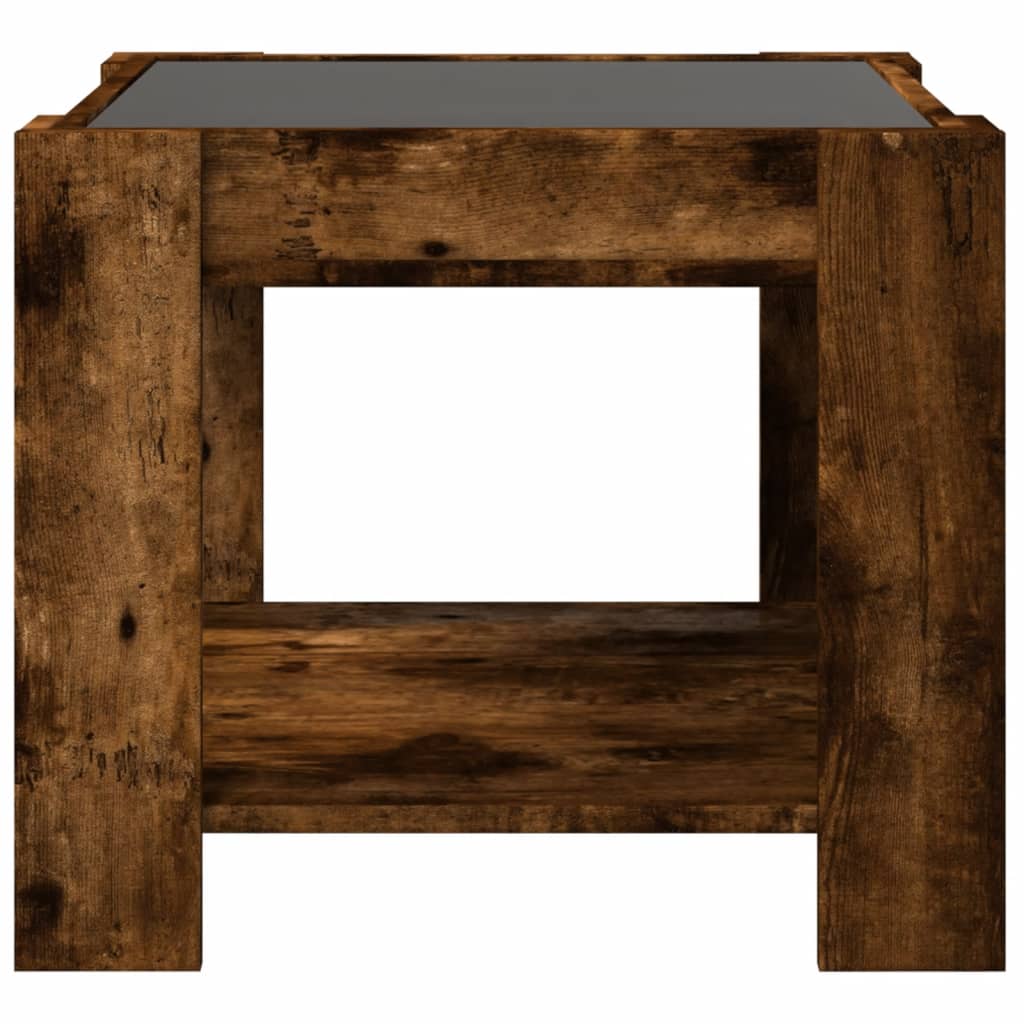 Salontafel met LED 53x53x45 cm bewerkt hout gerookt eikenkleur is nu te koop bij PeponiXL, paradijselijk wonen!