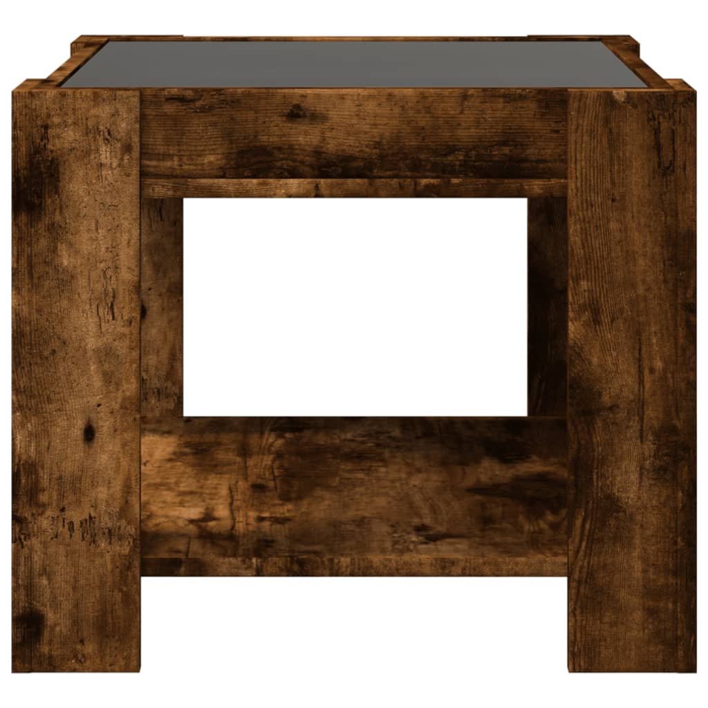 Salontafel met LED 53x53x45 cm bewerkt hout gerookt eikenkleur is nu te koop bij PeponiXL, paradijselijk wonen!