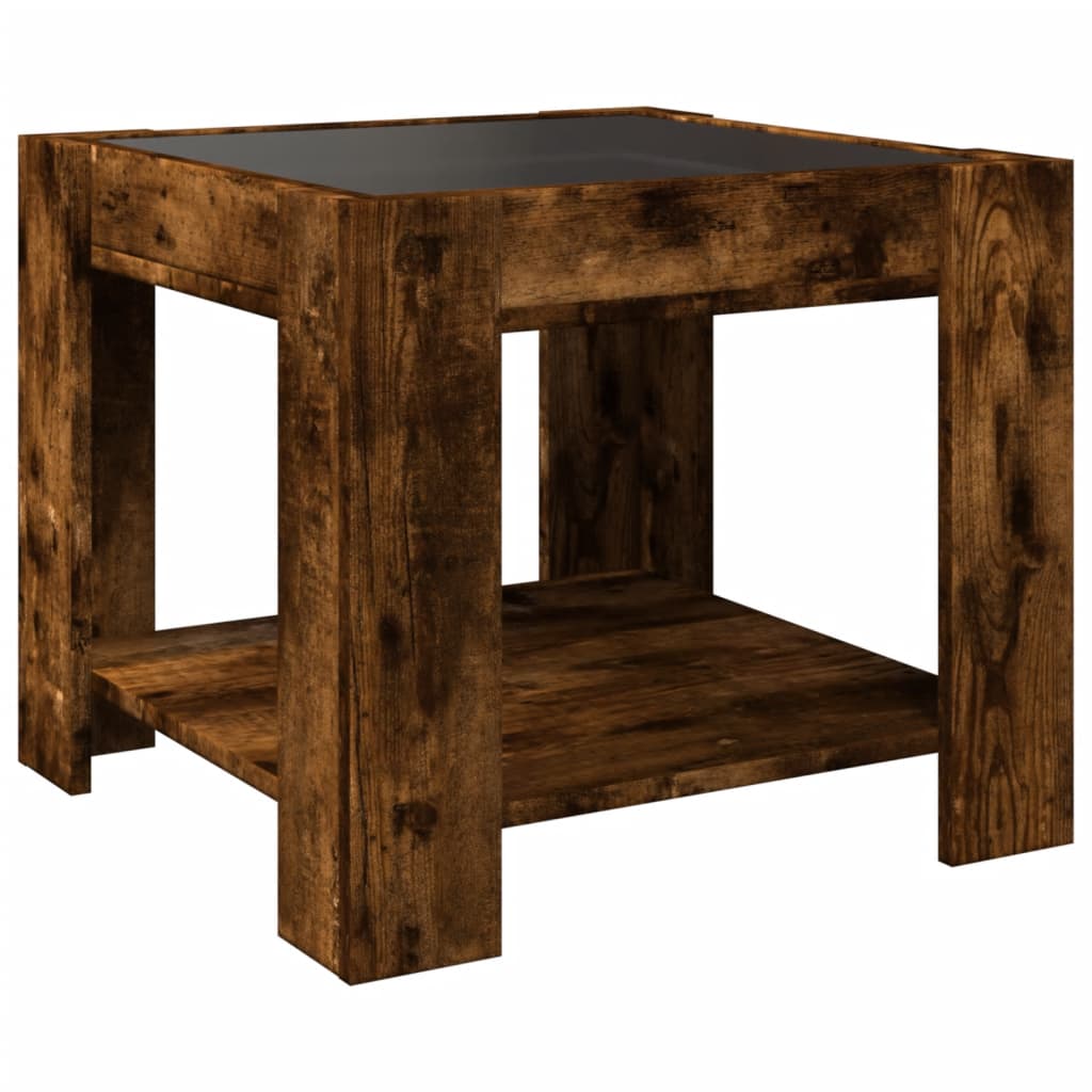 Salontafel met LED 53x53x45 cm bewerkt hout gerookt eikenkleur is nu te koop bij PeponiXL, paradijselijk wonen!
