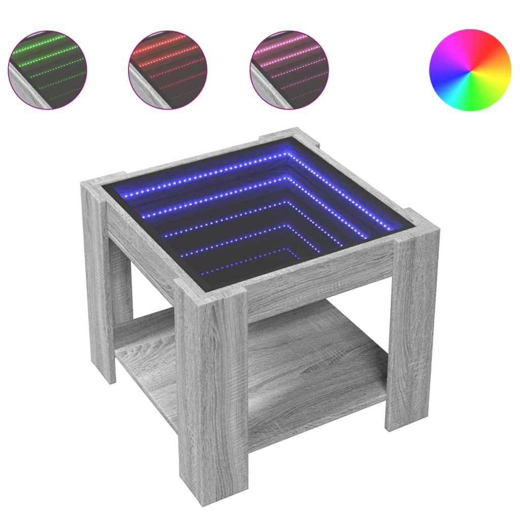 Salontafel met LED 53x53x45 cm bewerkt hout grijs sonoma eiken is nu te koop bij PeponiXL, paradijselijk wonen!