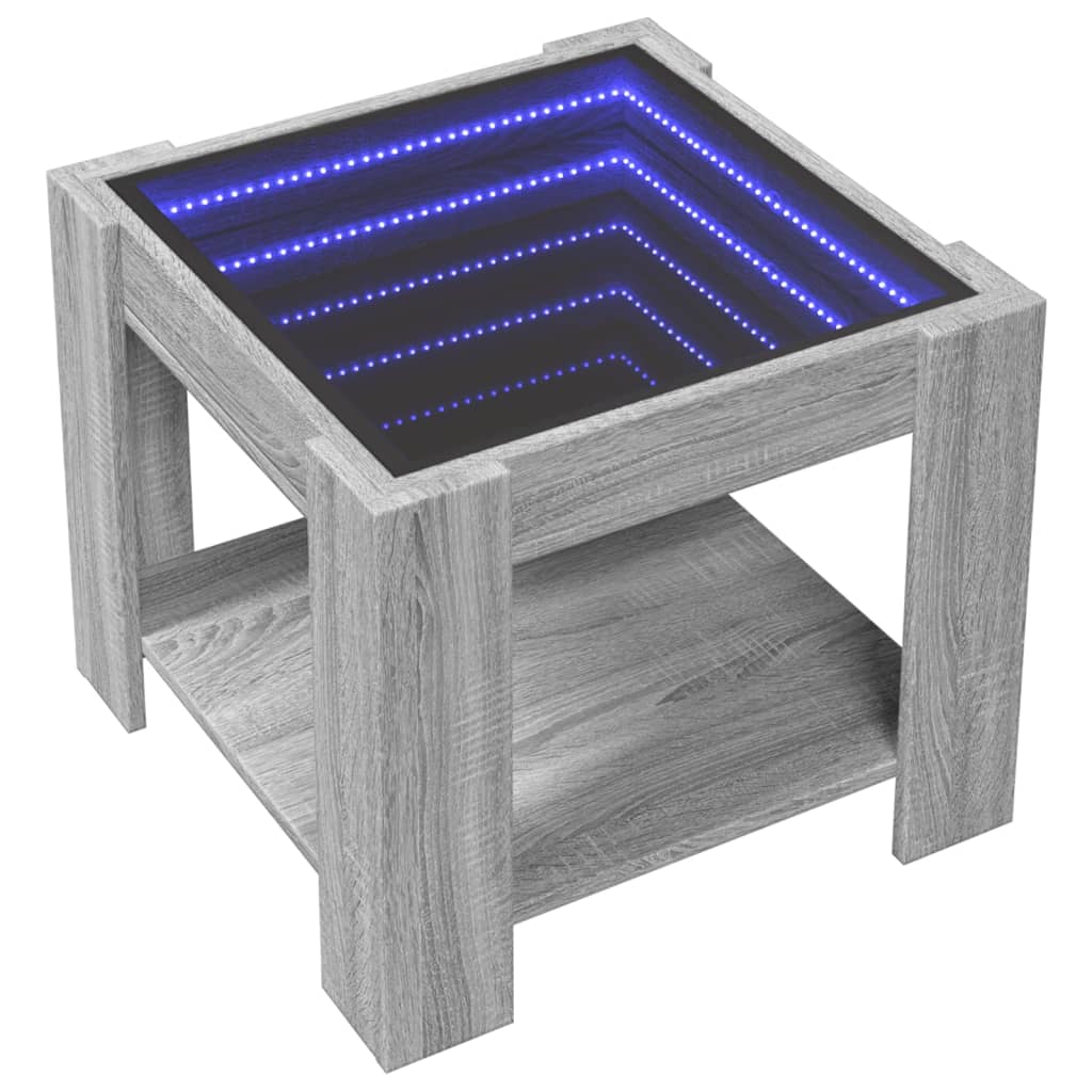 Salontafel met LED 53x53x45 cm bewerkt hout grijs sonoma eiken is nu te koop bij PeponiXL, paradijselijk wonen!