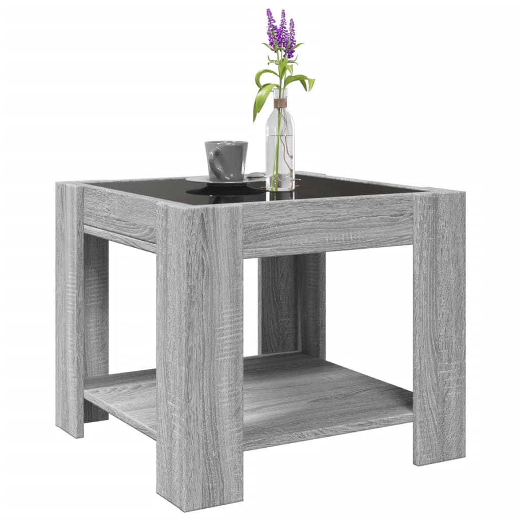 Salontafel met LED 53x53x45 cm bewerkt hout grijs sonoma eiken is nu te koop bij PeponiXL, paradijselijk wonen!
