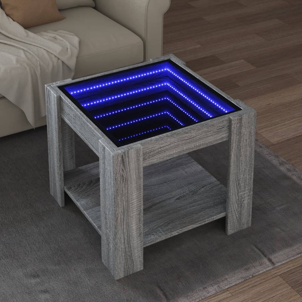 Salontafel met LED 53x53x45 cm bewerkt hout grijs sonoma eiken is nu te koop bij PeponiXL, paradijselijk wonen!