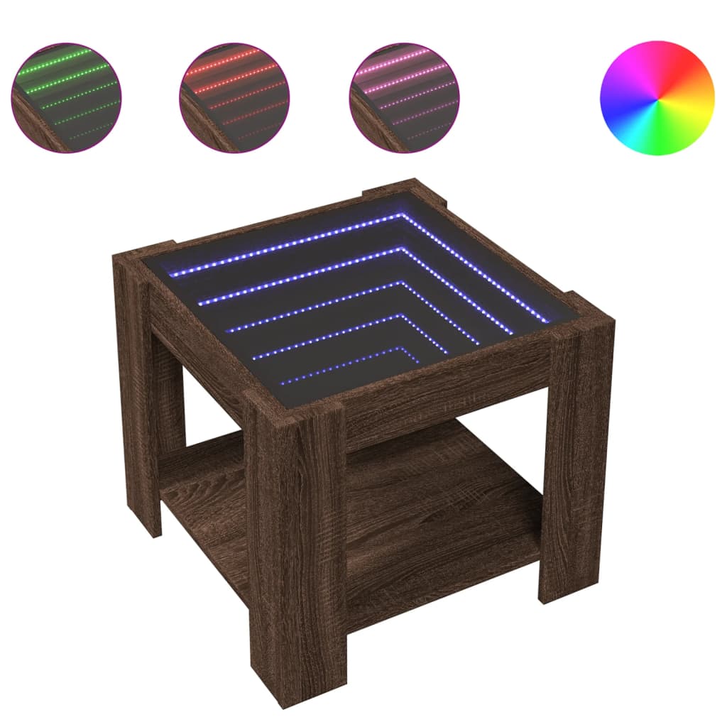Salontafel met LED 53x53x45 cm bewerkt hout bruin eikenkleurig is nu te koop bij PeponiXL, paradijselijk wonen!