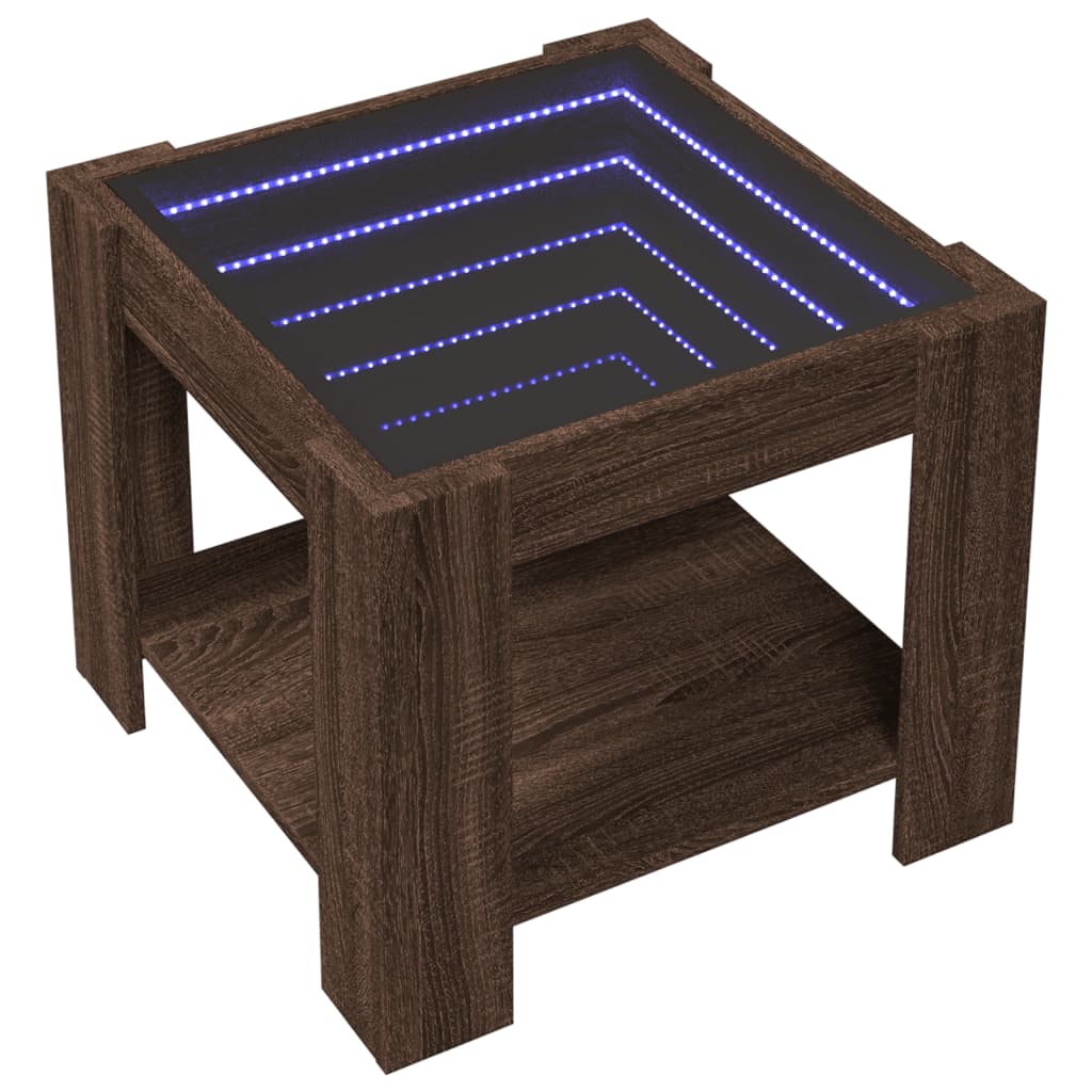 Salontafel met LED 53x53x45 cm bewerkt hout bruin eikenkleurig is nu te koop bij PeponiXL, paradijselijk wonen!