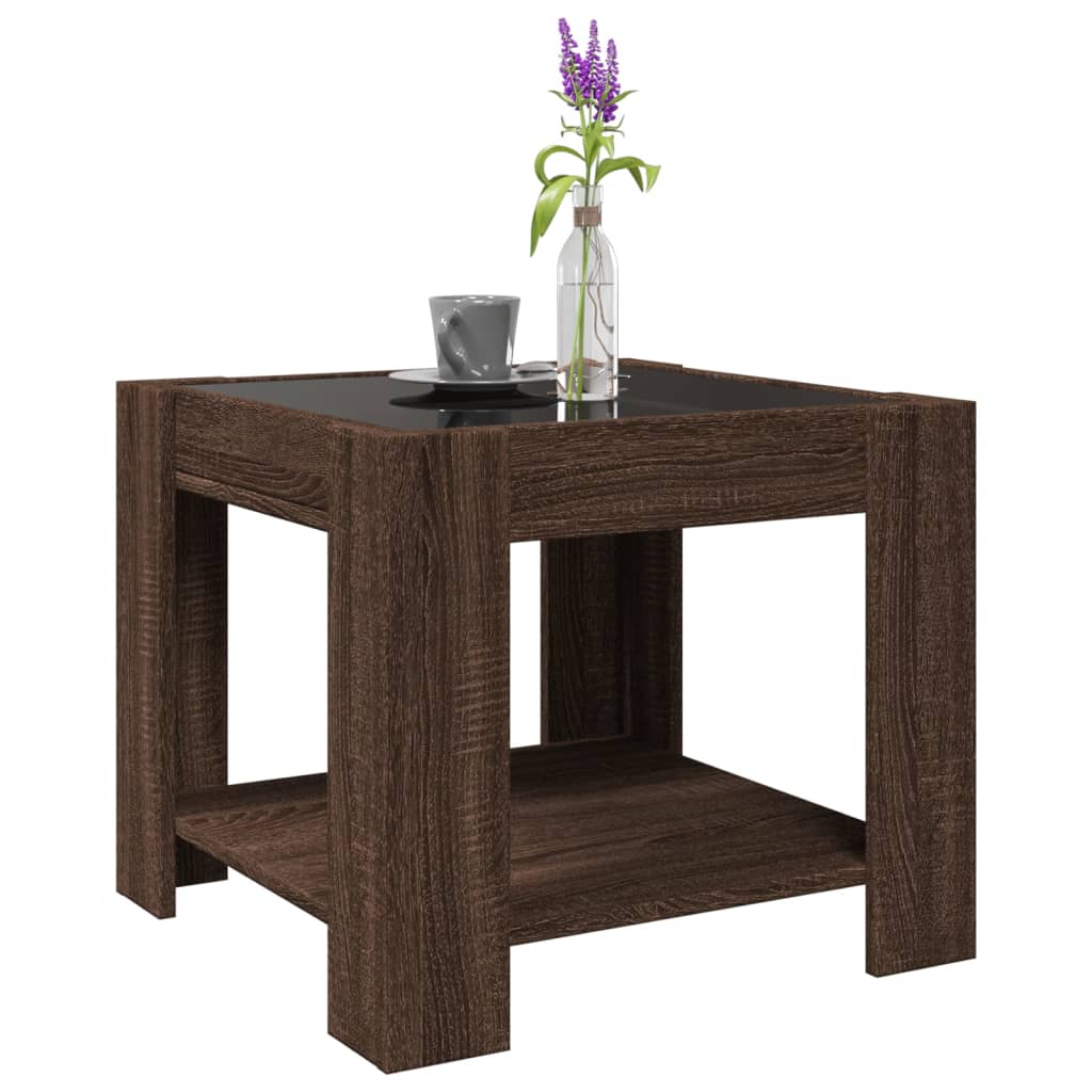 Salontafel met LED 53x53x45 cm bewerkt hout bruin eikenkleurig is nu te koop bij PeponiXL, paradijselijk wonen!