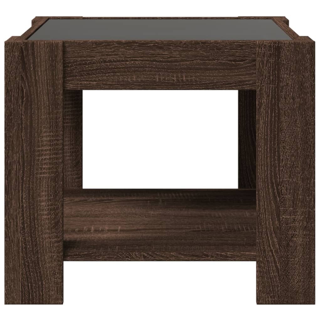 Salontafel met LED 53x53x45 cm bewerkt hout bruin eikenkleurig is nu te koop bij PeponiXL, paradijselijk wonen!