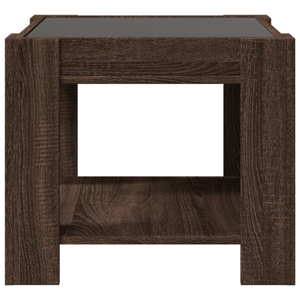 Salontafel met LED 53x53x45 cm bewerkt hout bruin eikenkleurig is nu te koop bij PeponiXL, paradijselijk wonen!